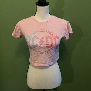 Women's AC/DC Pink & Blue Glitter Logo Crop Top Juniors M
